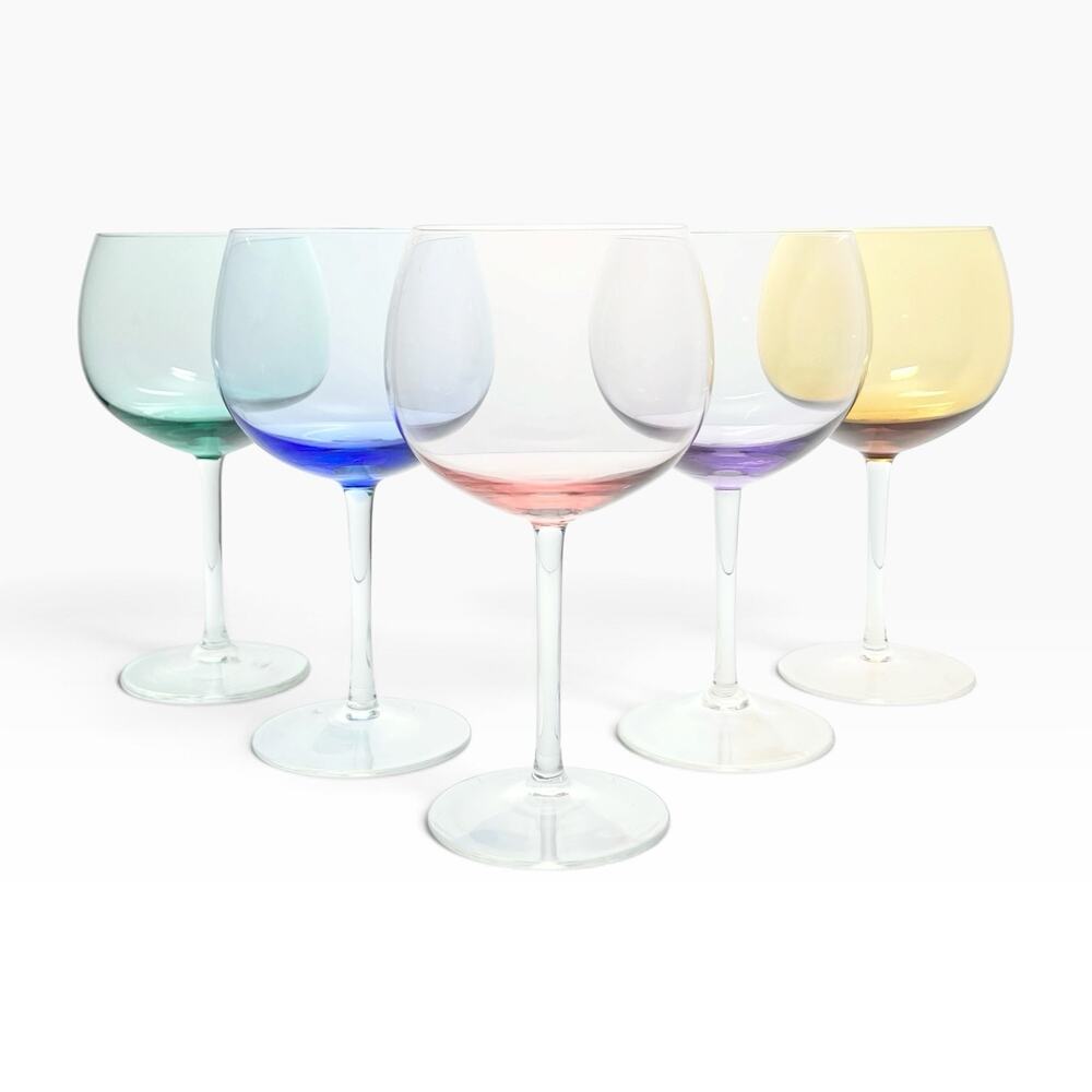 Set of 5 Colorful Balloon Wine, Water or All Purpose Glasses 7 1/8” 15oz
